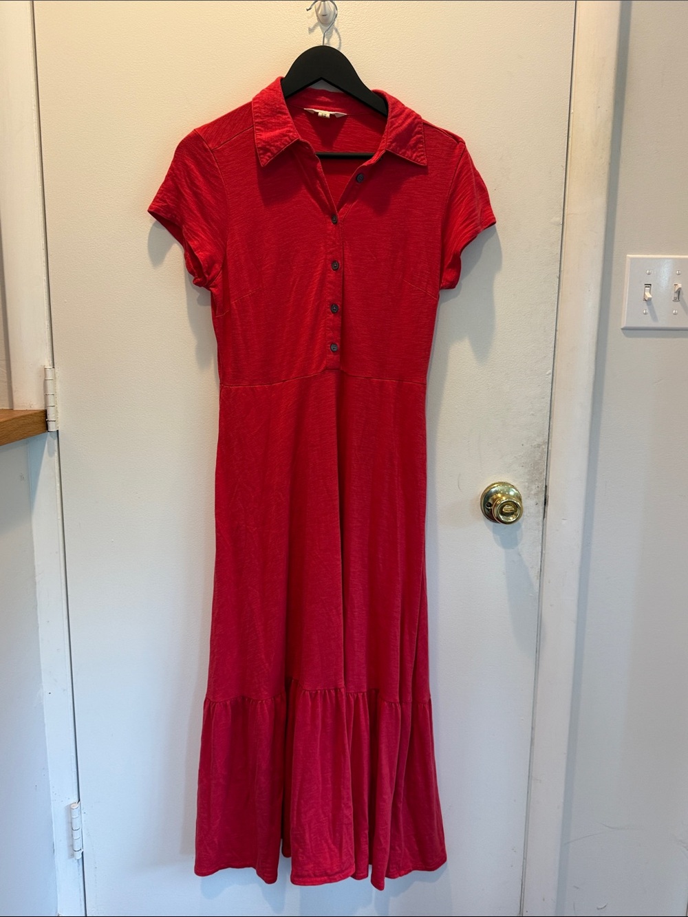 Boden Red Short-Sleeve Button Maxi Dress